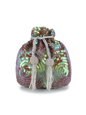 Anekaant Dangle Rose Gold & Silver Faux Silk Sequined Potli 5