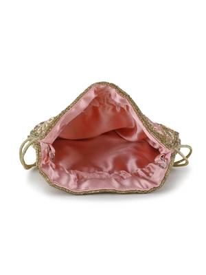 Dangle Pastel Pink, Champagne & Gold Satin Floral Embellished Potli 4
