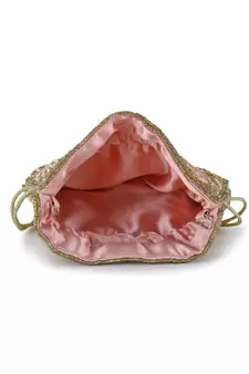 Dangle Pastel Pink, Champagne & Gold Satin Floral Embellished Potli