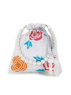 Dangle White & Multi Velvet Floral Embellished Potli 1