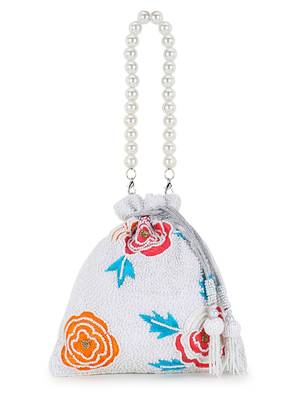 Dangle White & Multi Velvet Floral Embellished Potli 2