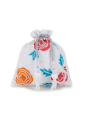 Dangle White & Multi Velvet Floral Embellished Potli 5