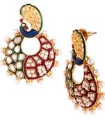 Peacock Chaand Bali 22 K Gold Plated Maroon Green Blue Pearl Jhumki Earring for Women