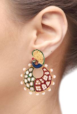 Peacock Chaand Bali 22 K Gold Plated Maroon Green Blue Pearl Jhumki Earring for Women 2