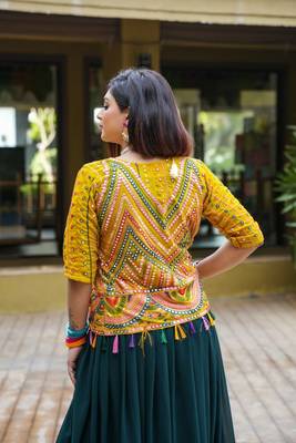 Voolka Sea Green Fox Georgette Fabric With Embroidery Worked Designer Lehenga Choli And Jacket For Womens 4