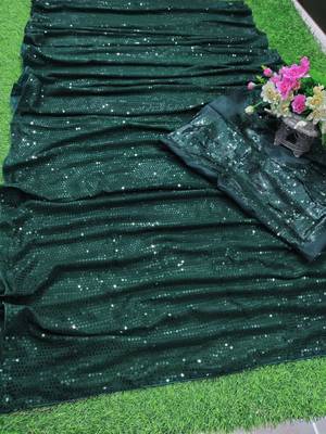 Green embroidered georgette saree with blouse 2