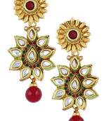 Flower 22K Antique Gold Plated Kundan Ruby Red Dangling Earring for Women