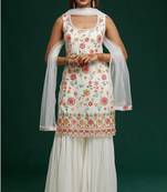 White embroidered faux georgette salwar