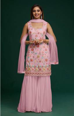 Pink embroidered faux georgette salwar 1