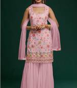 Pink embroidered faux georgette salwar