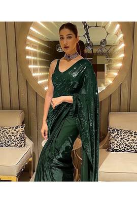 Green embroidered georgette saree with blouse 1