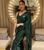 Green embroidered georgette saree with blouse