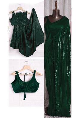 Green embroidered georgette saree with blouse 3