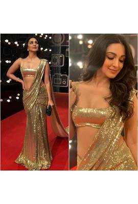 Gold embroidered georgette saree with blouse 3