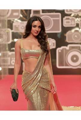 Gold embroidered georgette saree with blouse 1