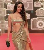 Gold embroidered georgette saree with blouse