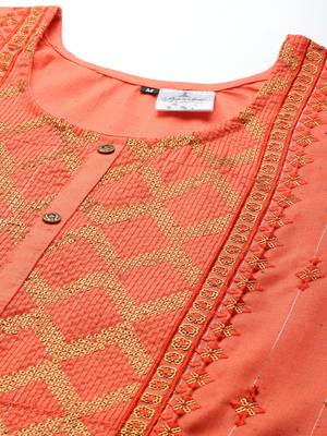 Orange embroidered cotton ethnic-kurtis 5