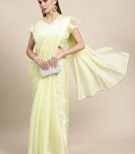 Light Yellow colour plain Pallu lace border jimi silk saree with unstitched blouse  