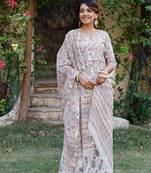 Pink and grey hand blocked suit with palazzo and chanderi dupatta with gotta work