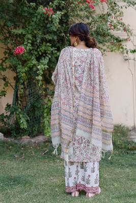 Pink and grey hand blocked suit with palazzo and chanderi dupatta with gotta work 2