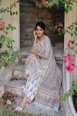 Pink and grey hand blocked suit with palazzo and chanderi dupatta with gotta work 5