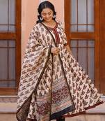 Maroon and Cream Bagru Hand Block Anarkali suit  with pant and Chanderi Dupatta