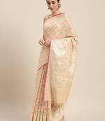 Pink woven blended cotton saree with blouse