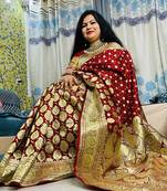 Maroon woven katan silk saree with blouse