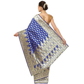 Blue woven satin saree with blouse 2
