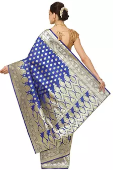 Blue woven satin saree with blouse