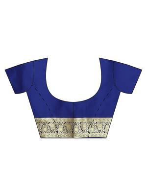 Blue woven satin saree with blouse 3