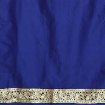 Blue woven satin saree with blouse 4