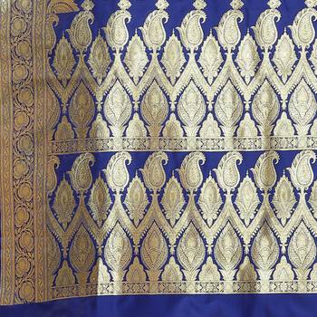 Blue woven satin saree with blouse 5