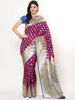 Purple woven satin saree with blouse 1