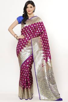 Purple woven satin saree with blouse
