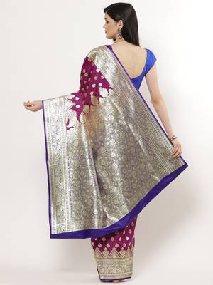 Purple woven satin saree with blouse 3