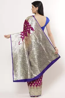 Purple woven satin saree with blouse