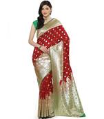 Maroon woven satin saree with blouse