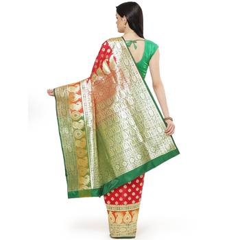 Pink woven satin saree with blouse 2