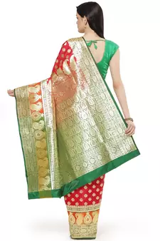 Pink woven satin saree with blouse