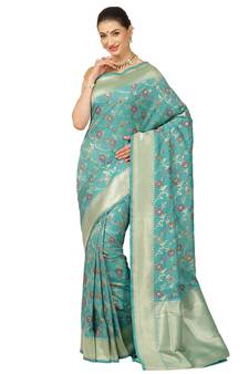 Green woven katan silk saree with blouse