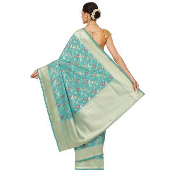 Green woven katan silk saree with blouse 2