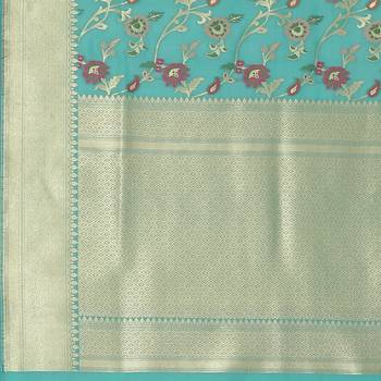 Green woven katan silk saree with blouse 3