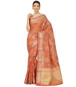 Pink woven cotton saree with blouse