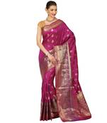 Purple woven cotton saree with blouse