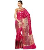 Pink woven cotton saree with blouse