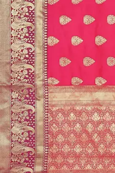 Pink woven cotton saree with blouse
