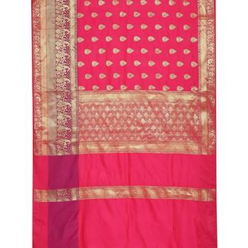 Pink woven cotton saree with blouse 5