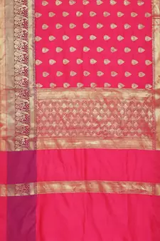 Pink woven cotton saree with blouse