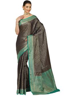 Black woven cotton saree with blouse